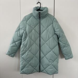 Monki Mint Green Quilted Parka Warm Winter Puffer Coat Long Padded Jacket XS